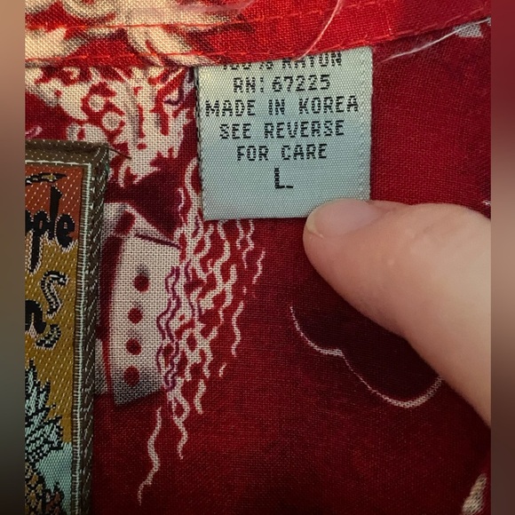 Pineapple Connection Hawaiian Aloha Rayon Pocket Shirt Red Men's L - Palms - Picture 4 of 6